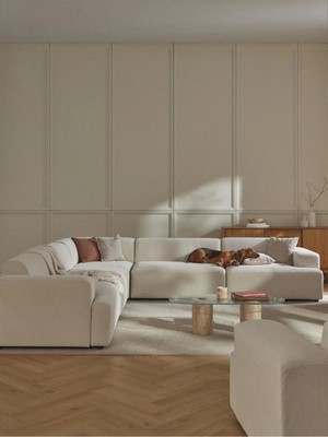 S Home Design Concept Molly 5 Modül Köşe Koltuk, Kırık Beyaz Keten 285X285 cm