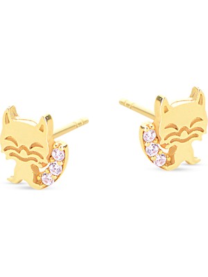 goldkupe 14 Ayar Altın Taşlı Kedi Küpe 0,97 gr