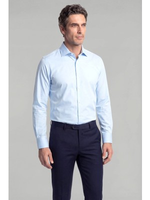 Bisse Regular Fit Klasik Yaka Cepsiz Mavi Erkek Gömlek GMKLS4KC242059_D35