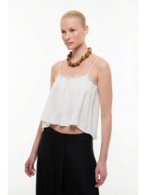ROMAN Dantel Detaylı Ince Askılı Bluz Beyaz YY013009_002