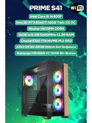Game Garaj Prime S41 Intel Core I5 14400F 16GB Ram 1tb SSD RTX5060TI 16GB 120MM Sıvı Soğt Freedos Oyuncu Oem Paket