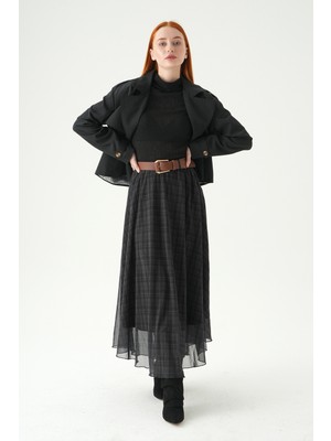 Rays Siyah Kemerli Şifon Etek 8458A