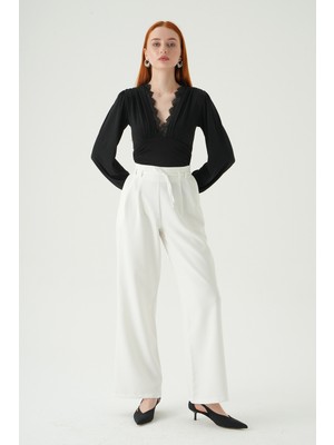 Rays 8411A Bağcıklı Palazzo Pantolon Ekru
