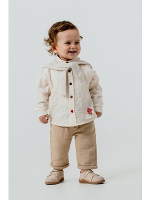 Blumi Kids Mantar Nakışlı Erkek Bebek Müslin Takım – Bağlamalı Omuz Şallı