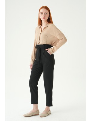 Rays Siyah Çift Düğmeli Kuşaklı Pantolon 8407A