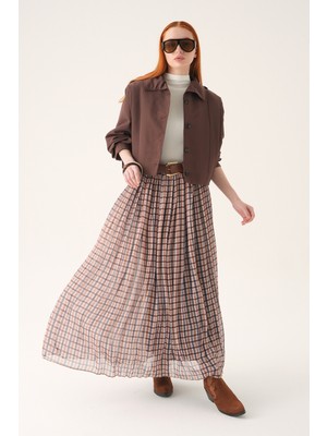 Rays Bej Piliseli Kemerli Etek 8453A