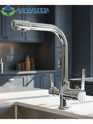 As Water 3 Yollu Arıtma Bataryası Arıtma Musluğu  Sıcak-Soğuk ve Arıtma Suyu Krom