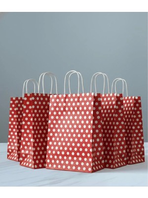 Aybaş Kağıtçılık 1.kalite 18X24 cm (10 Adet) Kırmızı Renk Beyaz Benekli Kraft Kağıt Çanta,hediye Poşeti,hediye Paketi