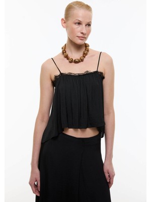 ROMAN Dantel Detaylı Ince Askılı Bluz Siyah YY013009_001