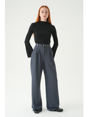 Rays 5009 Çift Pile Detay Kemerli Pantolon Füme