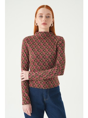 Rays Pembe Desenli Dik Yaka Bluz 242143