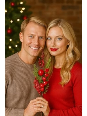 Skygo 1 Adet Lüx Kalpli Yeşilli Kokina Çiçeği Yılbaşı Süsü Yılbaşı Hediyesi Kırmızı