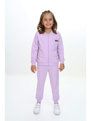 Toontoy Kız Çocuk 2'li Takım Baskılı Bisiklet Yaka Kolu Fırfırlı Sweatshirt & Beli Paçası Lastikli Cepli Jogger Eşofman Altı - 2 Iplik