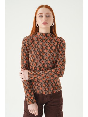 Rays Orange Desenli Dik Yaka Bluz 242143