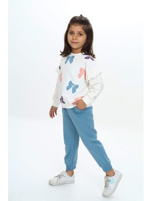 Toontoy Kız Çocuk 2'li Takım Baskılı Bisiklet Yaka Sweatshirt & Beli Lastikli Cepli Bol Paça Eşofman Altı - 2 Iplik