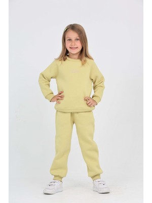 Toontoy Kız Çocuk 2'li Takım Bisiklet Yaka Sweatshirt & Beli Paçası Lastikli Cepli Jogger Eşofman Altı - 3 Iplik Şardonlu