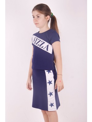Toontoy Kız Çocuk 2'li Takım Baskılı Bisiklet Yaka T-Shirt & Basic Kalem Etek