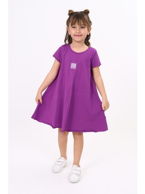Toontoy Kız Çocuk Baskılı Oversize Bisiklet Yaka Kısa Kollu Elbise -
