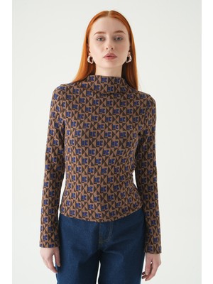 Rays Mavi Desenli Dik Yaka Bluz 242143