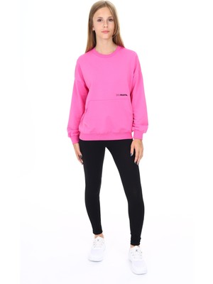Toontoy Kız Çocuk 2'li Takım Baskılı Bisiklet Yaka Düşük Omuz Cepli Sweatshirt & Basic Düz Tayt