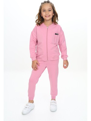 Toontoy Kız Çocuk 2'li Takım Baskılı Bisiklet Yaka Kolu Fırfırlı Sweatshirt & Beli Paçası Lastikli Cepli Jogger Eşofman Altı - 2 Iplik