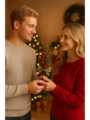 Skygo Lüx Kokina Çiçeği Yılbaşı Süslü Yılbaşı Hediyesi Kurdelalı Kırmızı