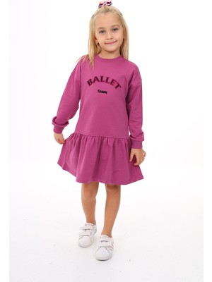 Toontoy Kız Çocuk Baskılı Regular Fit Bisiklet Yaka Uzun Kollu Lastikli Elbise