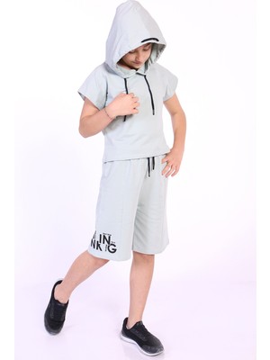 Toontoy Kız Çocuk 2'li Takım Baskılı Kapüşonlu T-Shirt & Beli Lastikli Kapri Şort