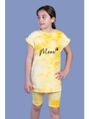Toontoy Kız Çocuk 2'li Takım Baskılı Bisiklet Yaka T-Shirt & Basic Düz Crop Tayt