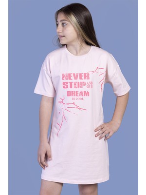 Toontoy Kız Çocuk Baskılı Relax Fit Bisiklet Yaka Kısa Kollu Elbise -