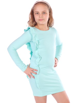 Toontoy Kız Çocuk Regular Fit Bisiklet Yaka Uzun Kollu Fırfırlı Elbise