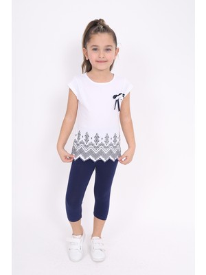 Toontoy Kız Çocuk 2'li Takım Baskılı Bisiklet Yaka T-Shirt & Basic Düz Taytkız Çocuk 2'li Takım Baskılı Bisiklet Yaka T-Shirt & Basic Düz Tayt