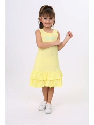Toontoy Kız Çocuk Baskılı Regular Fit Bisiklet Yaka Kısa Kollu Fırfırlı Elbise -