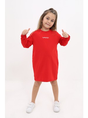Toontoy Kız Çocuk Baskılı Relax Fit Bisiklet Yaka Uzun Kollu Elbise -