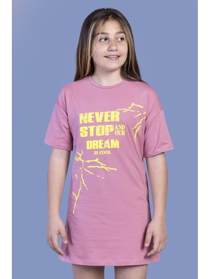 Toontoy Kız Çocuk Baskılı Relax Fit Bisiklet Yaka Kısa Kollu Elbise -