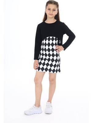 Toontoy Kız Çocuk 2'li Takım Baskılı Regular Fit Kare Yaka Askılı Elbise & Bisiklet Yaka Uzun Kollu Asimetrik Sweatshirt