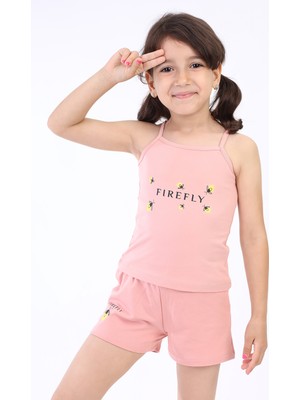 Toontoy Kız Bebek 2'li Takım Baskılı Kare Yaka T-Shirt & Beli Lastikli Şort