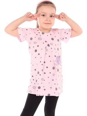 Toontoy Kız Çocuk Baskılı Regular Fit Bisiklet Yaka Kısa Kollu Fırfırlı Elbise - A Pileli