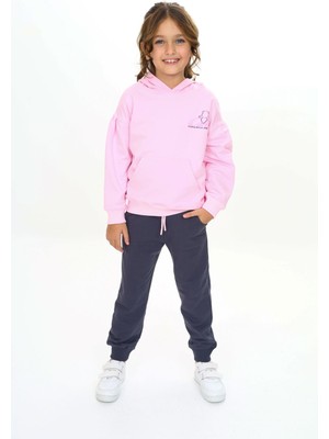 Toontoy Kız Çocuk 2'li Takım Baskılı Kapüşonlu Cepli Sweatshirt & Beli Paçası Lastikli Cepli Jogger Eşofman Altı - Renk Bloklu & TK24575