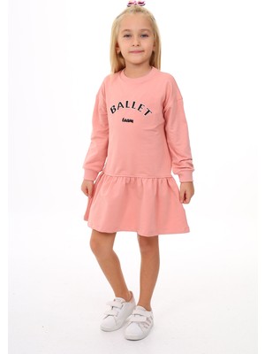 Toontoy Kız Çocuk Baskılı Regular Fit Bisiklet Yaka Uzun Kollu Lastikli Elbise