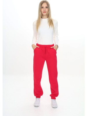 Toontoy Kız Çocuk Nakış Baskılı Beli Paçası Ribanalı Cepli Basic Jogger Eşofman Altı 3 Iplik Şardonlu