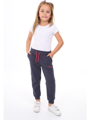 Toontoy Kız Çocuk Nakış Baskılı Beli Paçası Lastikli Cepli Basic Jogger Eşofman Altı 2 Iplik