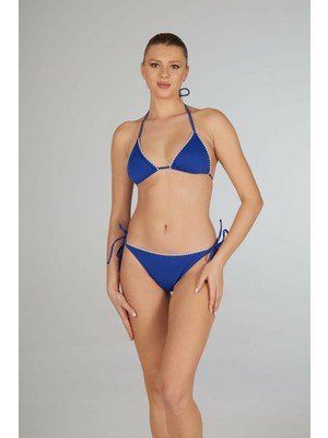 Estiva Kadın Mavi Kroşetalı Üçgen Bikini Takımı