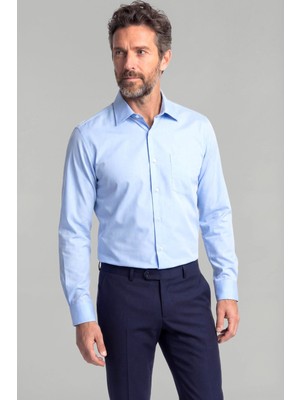 Bisse Regular Fit Klasik Yaka Mavi Pamuk Erkek Gömlek GMKLS4KB242054_D35