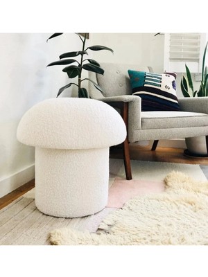 S Home Design Concept Mushroom Mantar Puf, Teddy, Beyaz