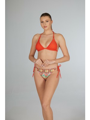 Estiva Kadın Dijital Desenli Turuncu Emprime Üçgen Bikini Takımı