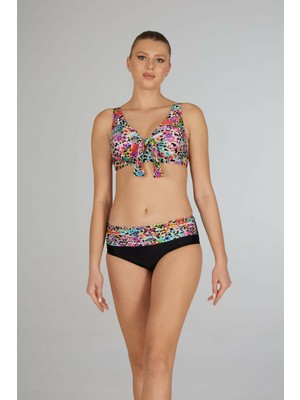 Estiva Kadın Renk Desenli Siyah Balenli Toparlayıcı Bikini Takımı
