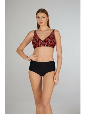 Estiva Kadın Yaprak Desenli Siyah Kruvaze Toparlayıcı Bikini Takımı