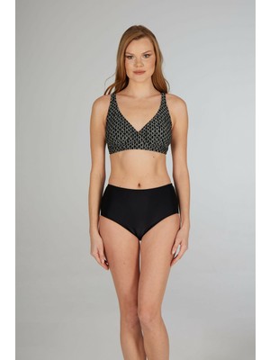 Estiva Kadın Zincir Desenli Siyah Kruvaze Toparlayıcı Bikini Takımı