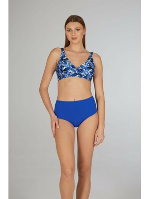 Estiva Kadın Tropikal Desenli Mavi Kruvaze Toparlayıcı Bikini Takımı